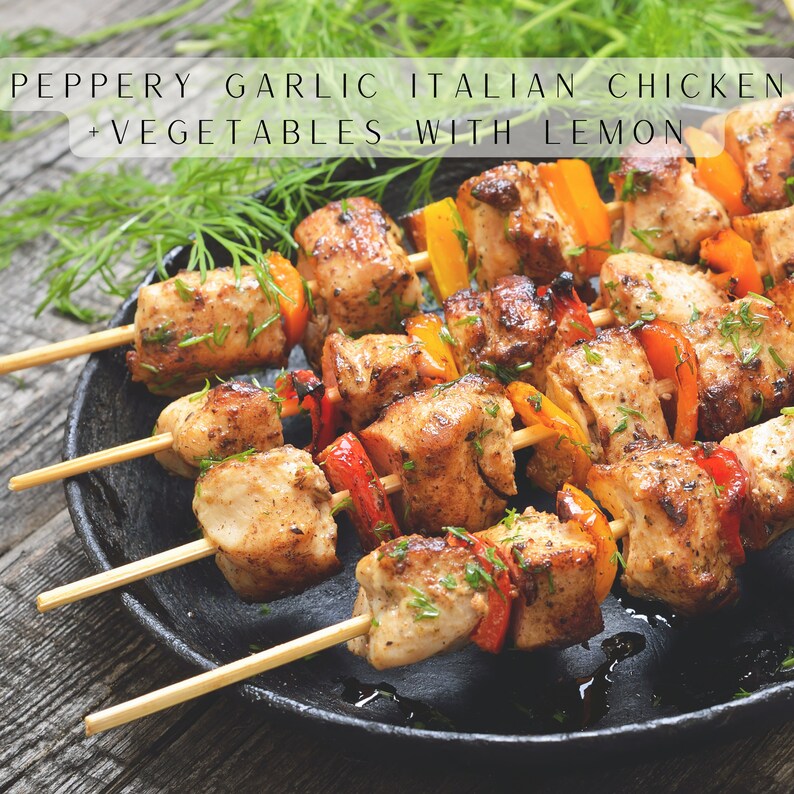Garlic Italian Chicken Kebabs Recipe Card Recipe Template Etsy