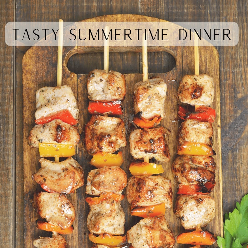 Garlic Italian Chicken Kebabs Recipe Card Recipe Template Etsy