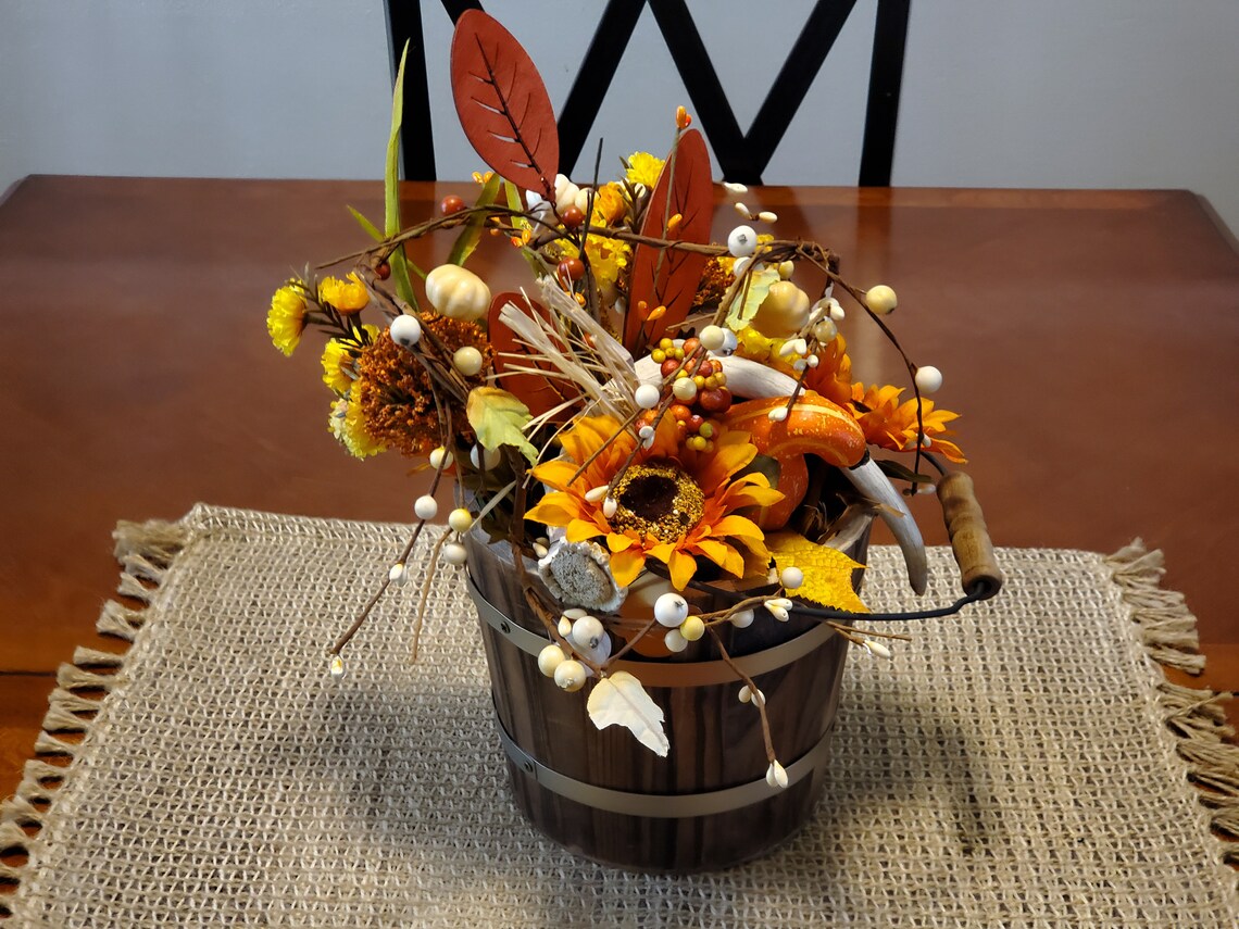 Fall Wooden Pail Centerpiece with Naturally Shed Antler Etsy