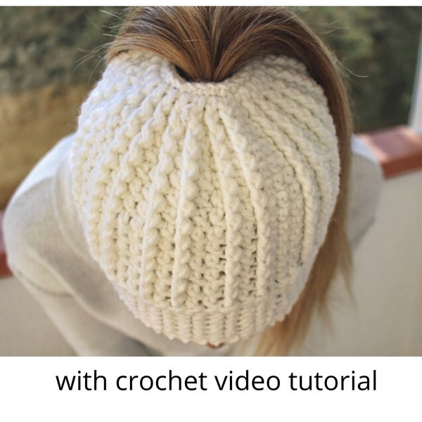 crochet messy bun beanie pattern, ponytail beanie crochet pattern, crochet pattern, messy bun pattern, crochet hat pattern, easy crochet hat