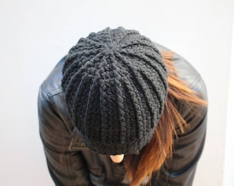 Ribbed Beanie Crochet Pattern, Beginner Winter Hat (Digital Download)