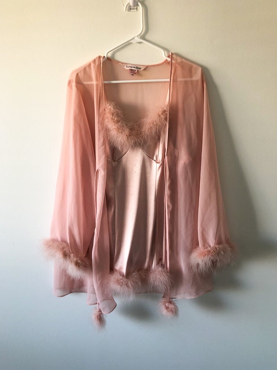 90s/Y2K Marabou Pink Satin Slip Set