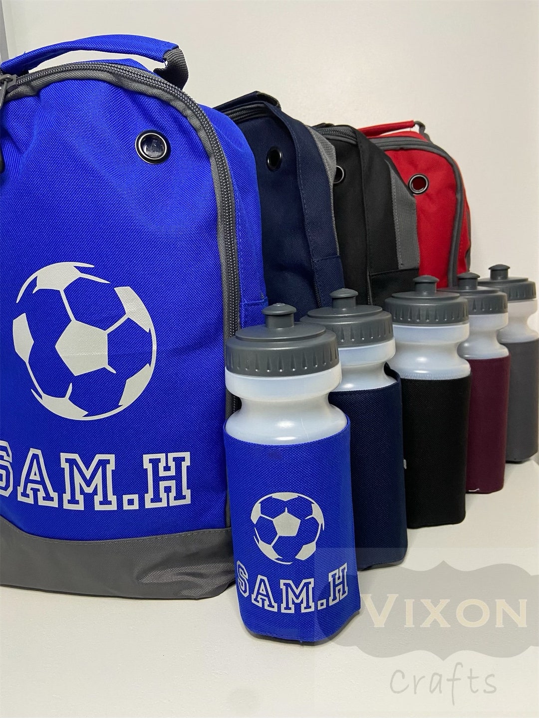 Personalised Football Boot Bags and Bottle Holders. Includes Free