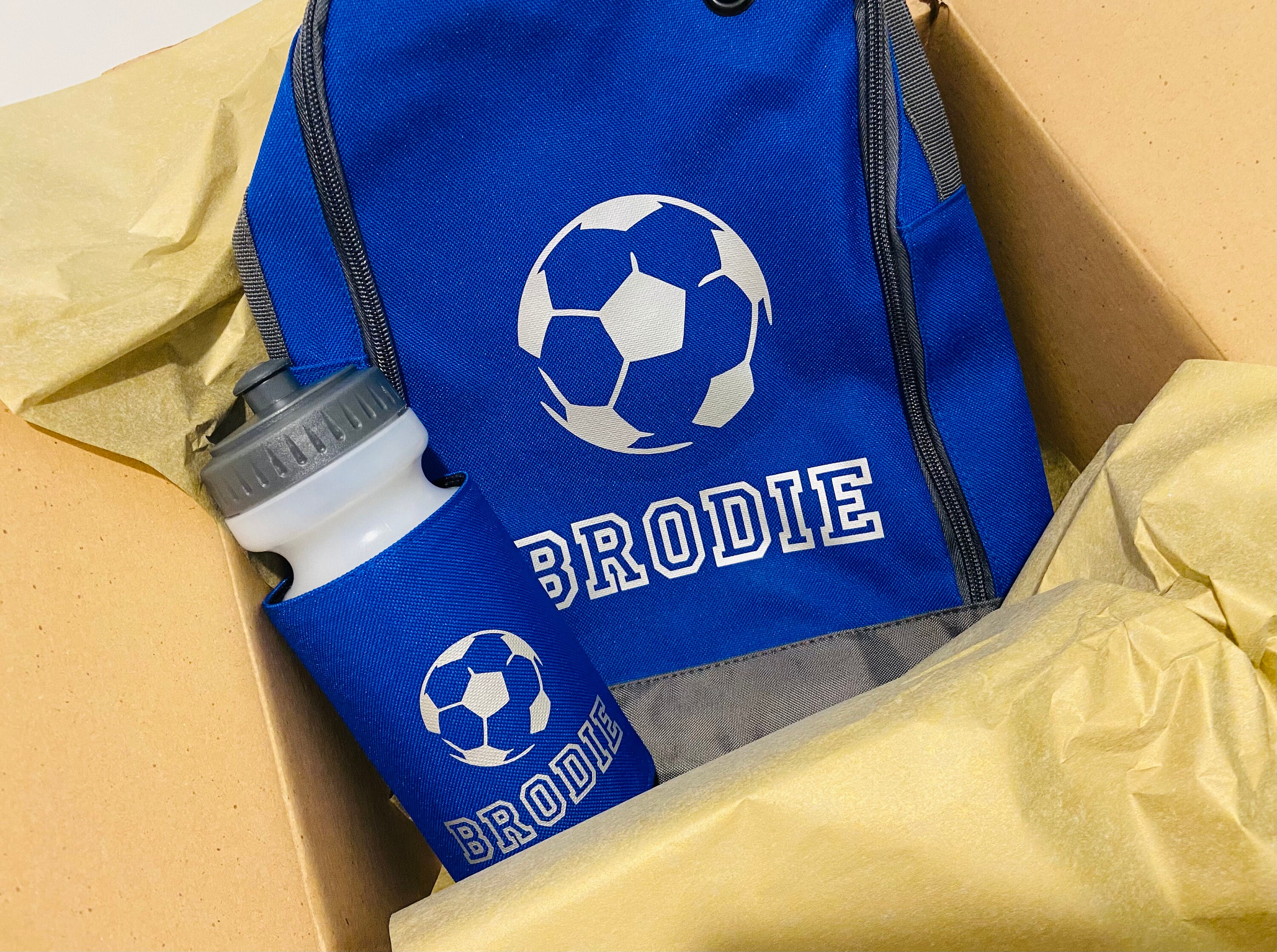 Personalised Football Boot Bags and Bottle Holders. Includes Etsy UK