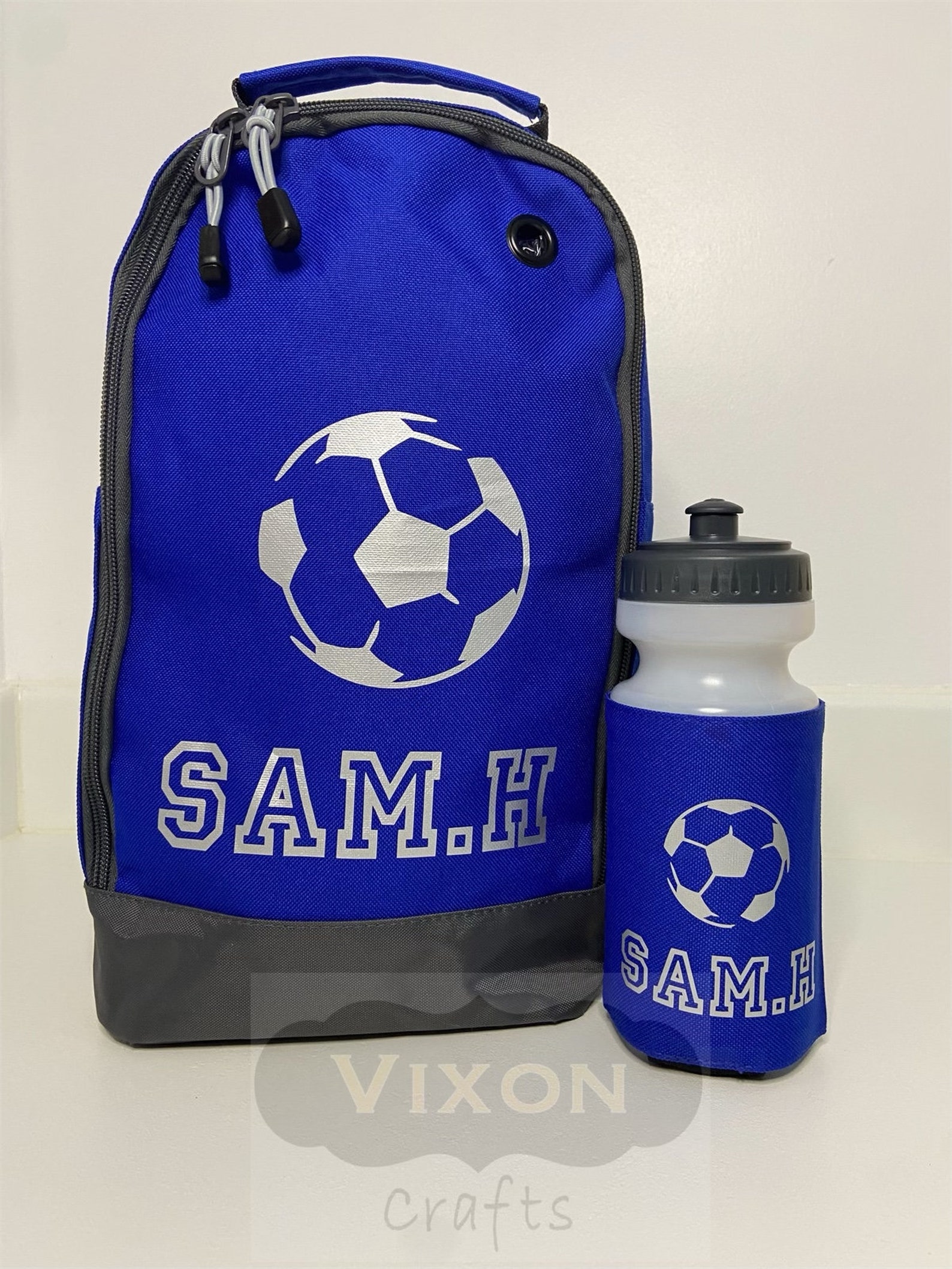 Personalised football boot bags and water bottles with holder. Etsy