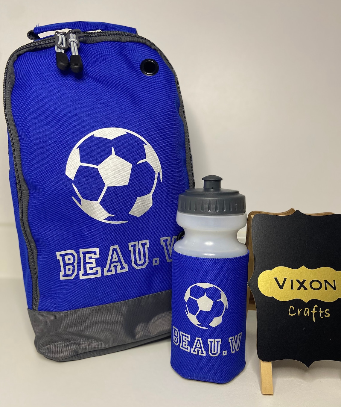 Personalised football boot bags and water bottles with holder. Etsy