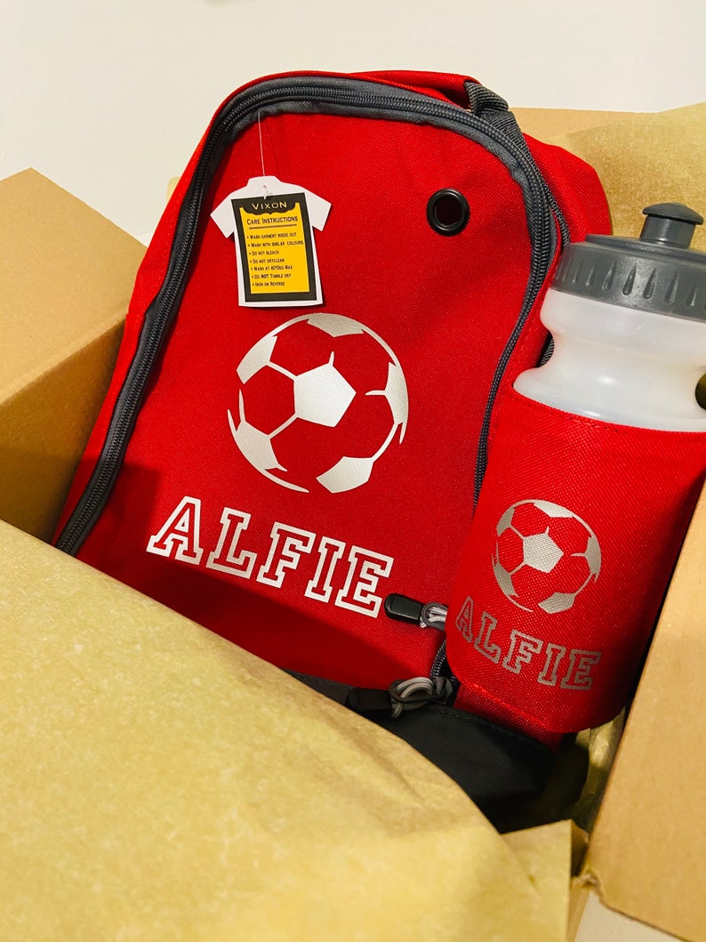 Personalised Football Boot Bags and Bottle Holders. Includes Free