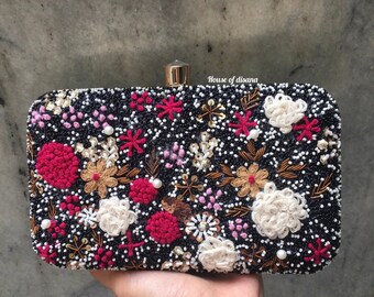 Clutch bordado floral, clutch de fiesta, clutch de moda, clutch de noche, regalo de boda indio, regalos para mujeres, regalos del sur de Asia, regalo de novia