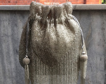 Silver Tassel Potli Bag: Embroidered Indian Wedding Clutch