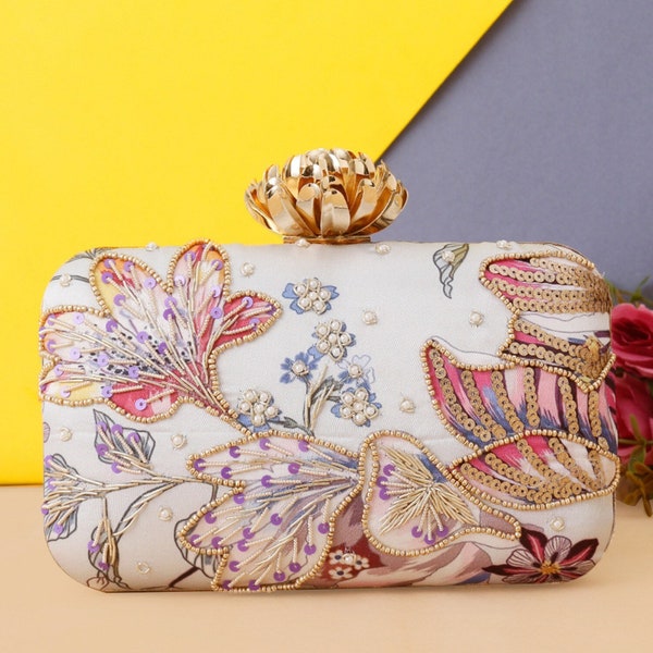 Floral embroidered clutch,wedding gift,gifts for her,bohemian,clutch bags for women,evening clutch,multicoloured clutch,mom gift,beaded