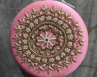Round Mandala clutch,embroidered bag, evening clutch,clutch bag, bride gift, indian wedding accessory,statement clutch,purses for women