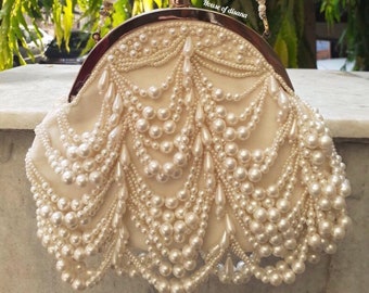 Pearl droplet Potli bag,luxury bag,batua bag,ivory clutch,party clutch,white clutch,wedding gift,indian accessory,gifts for her,designer bag