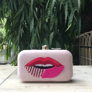 Bolso de mano rosa fuerte, bolso de mano con secuencia, bolso de mano con forma de labios, regalos originales, bolso de mano de noche, bolso de mano de fiesta, bolso de mano bordado, regalo de dama de honor