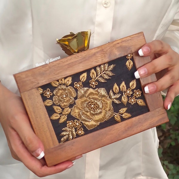 Golden handwork wooden framed clutch,designer clutch,luxury bag,gifts for her,girlfriend gift,evening clutch,purses for women,formal clutch