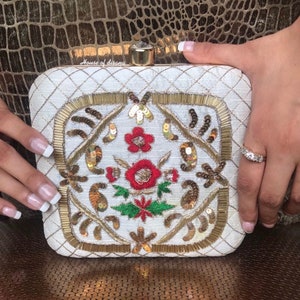 White clutch,embroidered clutch,party clutch,evening clutch,luxury bag,indian wedding accessory,South Asian gifts,bride gift,designer bag