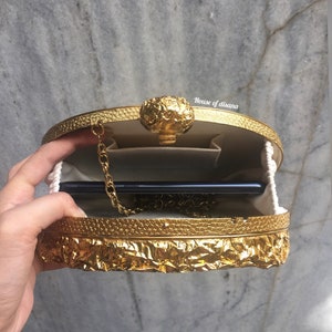 Golden metal clutch,Mother of pearl clutch,Seashell clutch,luxury bag,designer bag,gifts for her,evening clutch,South Asian gifts,bride gift zdjęcie 3