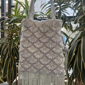 Bolso Potli con gotas de perlas, bolso de lujo, bolso blanco, clutch de marfil, regalo hecho a mano, regalo de boda, accesorio indio, regalos para ella, bolso de diseñador, bolso de lujo