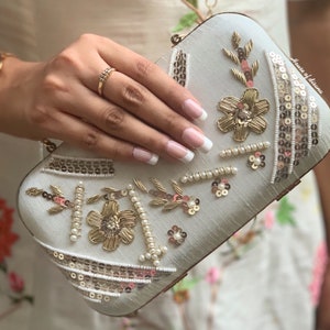Ivory clutch,embroidered clutch,luxury bag,indian wedding accessory,gifts for her,fashionable,bride gift,purses for women, gift,white clutch