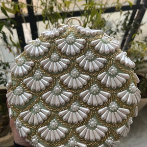 Perle Handarbeit runde Kupplung,handgefertigte Kupplung,Geschenke für sie,Designer Kupplung,Luxus Tasche,Braut Geschenk,indisches Hochzeitsgeschenk,Mama Geschenk,Geldbeutel