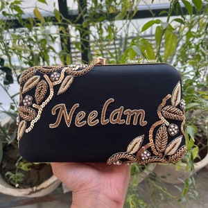 Customised clutch,personalized clutch bag,handmade gifts for mom,bridesmaid gift,monogram bag,indian wedding gift,embroidery clutch,designer image 2