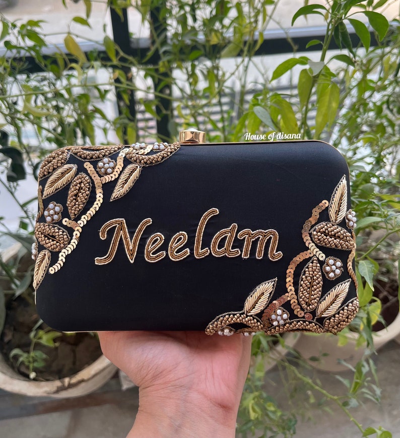 Customised clutch,personalized clutch bag,handmade gifts for mom,bridesmaid gift,monogram bag,indian wedding gift,embroidery clutch,designer image 2