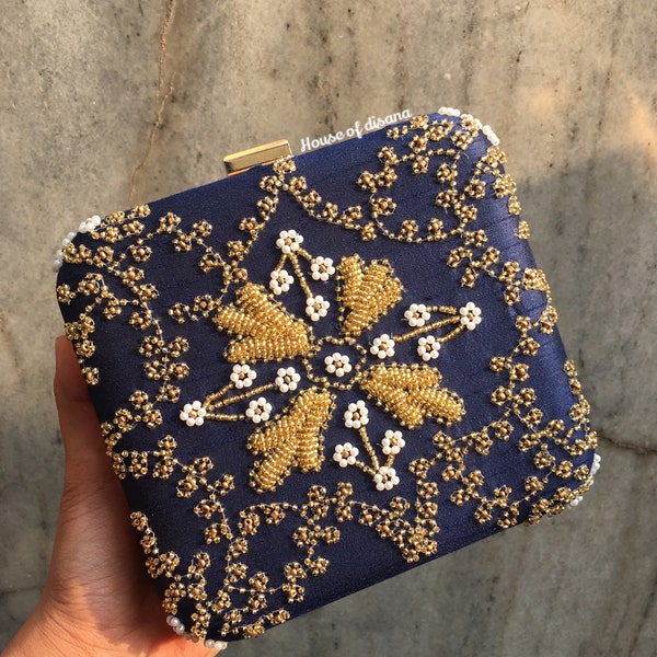 Blue clutch,embroidered clutch,evening clutch,luxury bag,indian wedding accessory,South Asian gifts,bride gift,designer bag,handmade gift