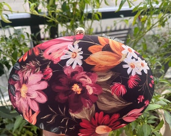 Floral printed oval clutch,quirky clutch bag,girlfriend gift,gifts for her,bridesmaid gift,flower clutch,everyday bag,multicoloured bag