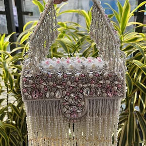 Pearl droplet bag,designer bag,luxury bag,fashionable clutch,Crystal clutch,bride gift,indian wedding gift,evening clutch,handmade gift,