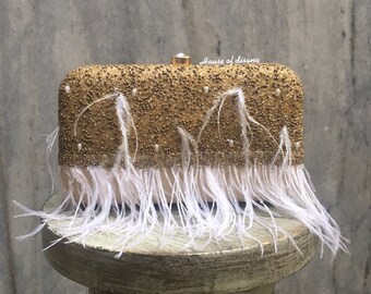 White feather handwork clutch,party clutch,fashionable clutch,evening clutch,indian wedding gift,embroidered clutch,South Asian gifts,purse