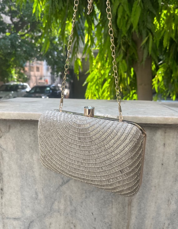 Stone Brass Silver Purse Wedding Clutch Handbag Rajput Purse