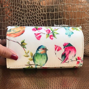Chirping birds print flap bag,fashionable bag,fabric clutch,quirky clutch,boho bag,gifts for her,girlfriend gift,bridesmaid gift,stylish bag