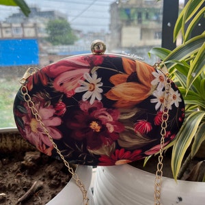 Floral printed oval clutch,quirky clutch bag,girlfriend gift,gifts for her,bridesmaid gift,flower clutch,everyday bag,multicoloured bag image 6