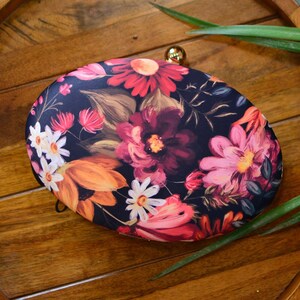 Floral printed oval clutch,quirky clutch bag,girlfriend gift,gifts for her,bridesmaid gift,flower clutch,everyday bag,multicoloured bag image 3