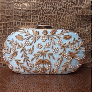 Powder blue handwork clutch,party clutch,fashionable clutch,evening clutch,indian wedding gift,embroidered clutch,South Asian gifts,handmade