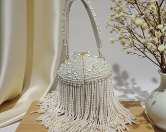 Bolso Potli con gotas de perla hecho a mano: bolso de mano para bodas indias
