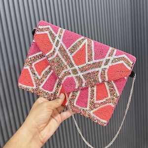 Cartera tipo sobre, cartera dorada, cartera de noche, cartera de moda, bolso bohemio, regalos para ella, regalo indio hecho a mano, cartera hecha a mano, bolso de diseñador