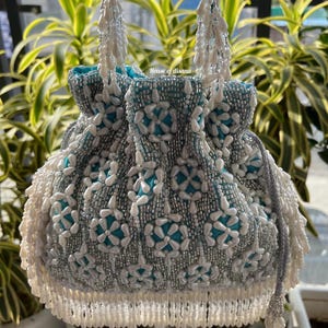 Pearl droplet Potli bag,luxury bag,handmade gift,indian wedding gift,gifts for her,designer bag,bridal gift,Hand beaded potli bag,Ethnic bag