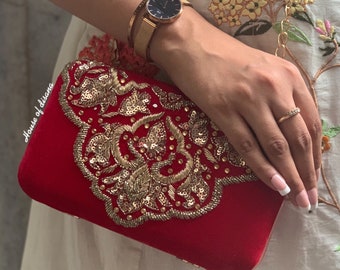 Red bridal clutch,indian wedding accessory,gifts for her,evening clutch,bride gift,south Asian gifts,handmade clutch bag,designer bag,purse