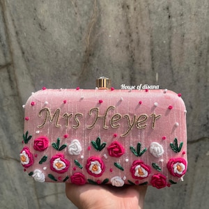 Cartera personalizada, bolso de mano personalizado, regalos hechos a mano para mamá, regalo de dama de honor, bolso con monograma, regalo de boda indio, cartera bordada, diseñador
