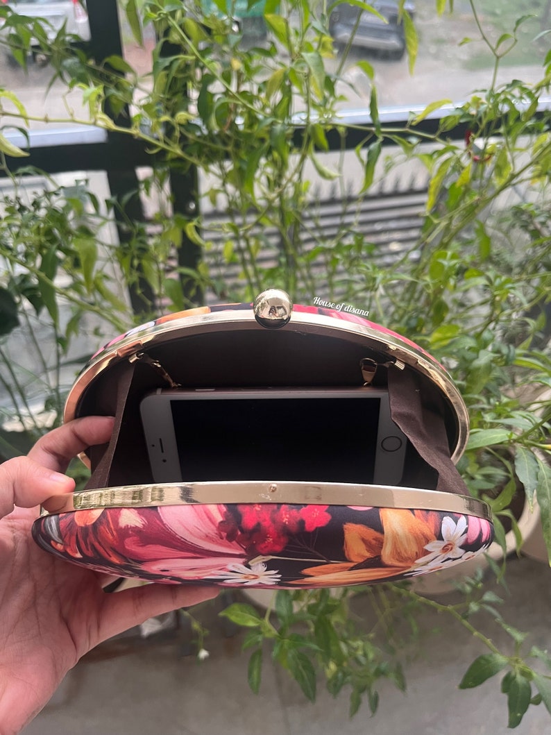 Floral printed oval clutch,quirky clutch bag,girlfriend gift,gifts for her,bridesmaid gift,flower clutch,everyday bag,multicoloured bag image 5