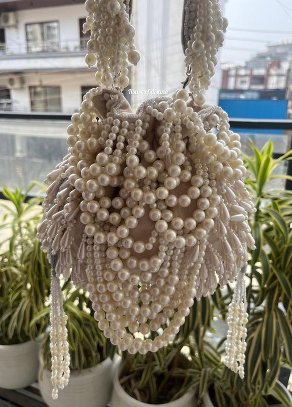 Pearl Droplet Potli Bag: Handcrafted Indian Wedding Clutch