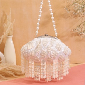 Bolso Potli con gotas de perlas, bolso de lujo, bolso batua, clutch de marfil, clutch de fiesta, clutch blanco, regalo de boda, accesorio indio, regalos para ella, bolso de diseñador
