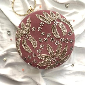 Round embroidery clutch,embroidered bag, evening clutch,bride gift,indian wedding accessory,handmade gift,purses for women,designer clutch