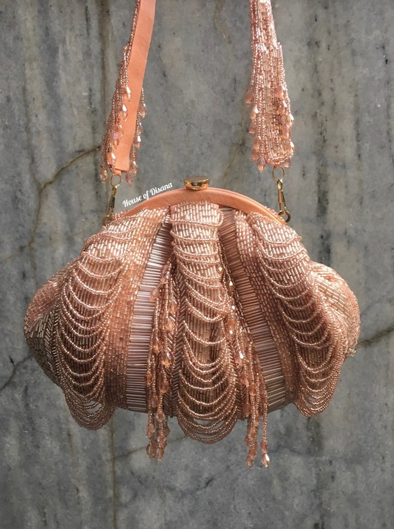 Rose gold beaded clutch bag cheap