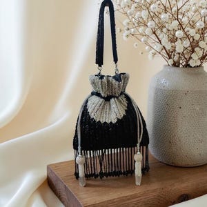 Handmade Tassel Potli Bag: Golden Embroidered Indian Wedding Clutch