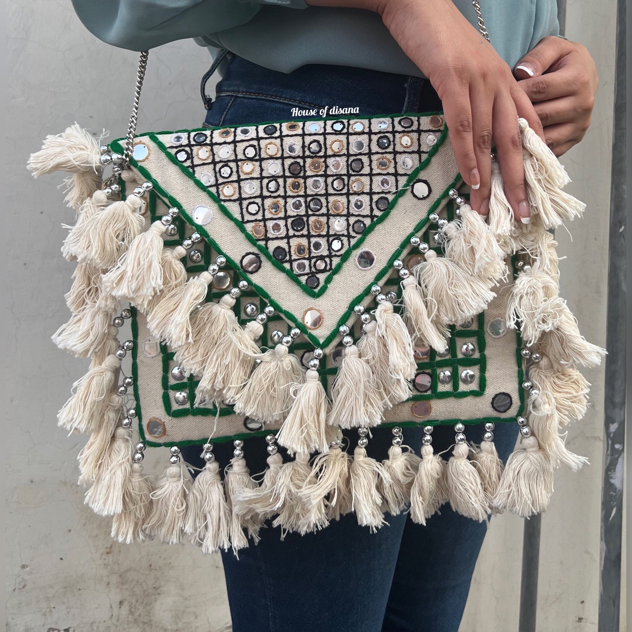 Green Mirror Work Bohemian Bag Fashionable Envelope -  Norway