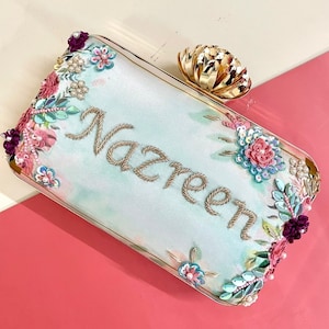 Cartera personalizada, bolso de mano personalizado, regalos hechos a mano para mamá, regalo de dama de honor, bolso con monograma, regalo de boda indio, cartera bordada, diseñador