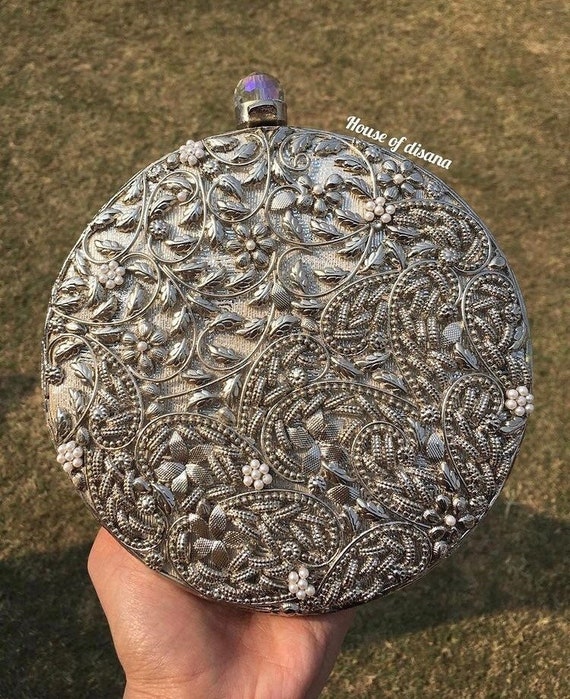 Silver round clutch best sale