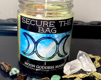 Crystal candle, money spell candle, prosperity candle, soy wax | Secure the bag candle