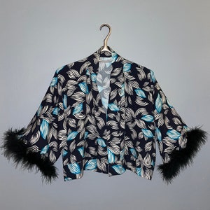 Bolero Jacket with Faux fur trim .Soft Touch Viscose Fernando print fabric..One of a Kind .Handmade.